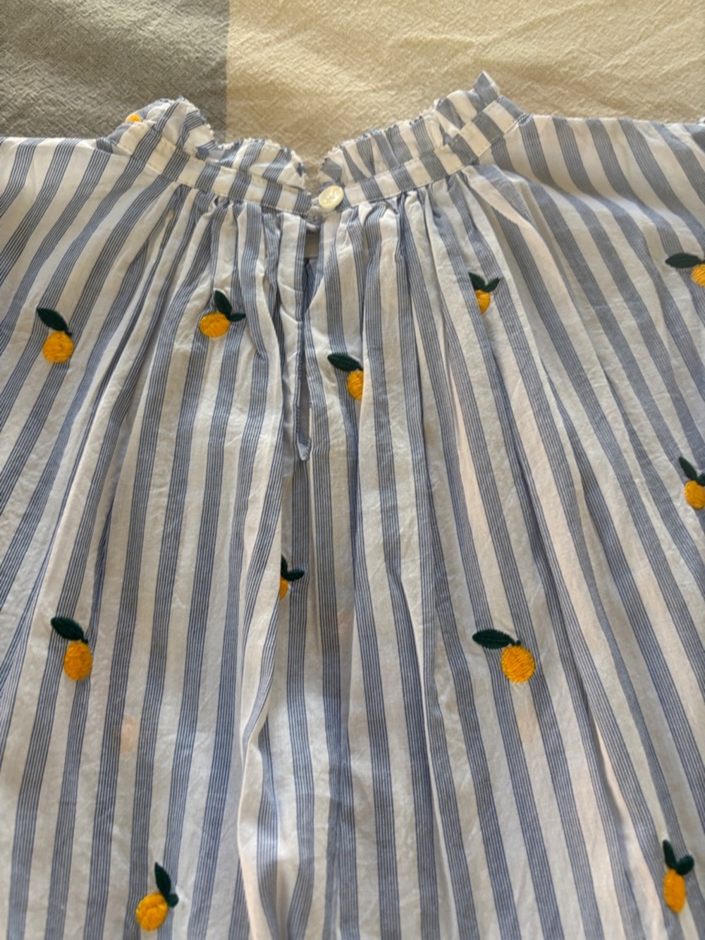 NEW Trovata Blue & White Striped Embroidered Lemon Top - Picture 7 of 7